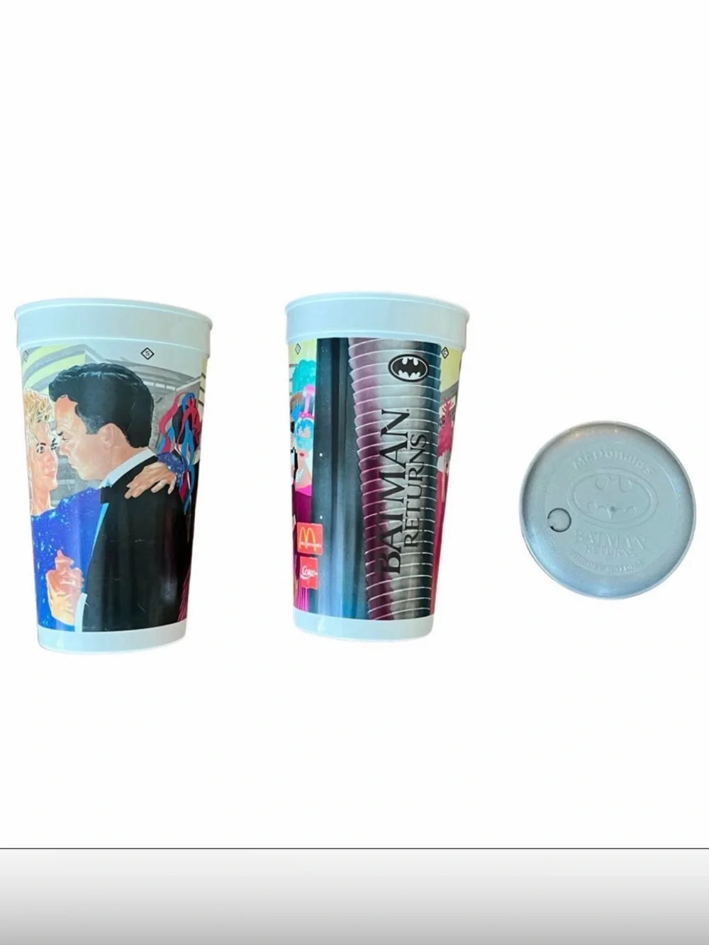 1992 McDonald’s Batman Returns Cups Lot of 2 Catwoman Bruce Wayne Vintage